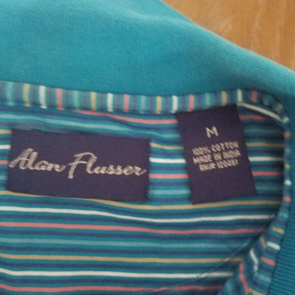 Alan Flusser Striped Polo Shirt M Multicolor 100% Cotton Short Sleeve Button Col - Picture 3 of 3